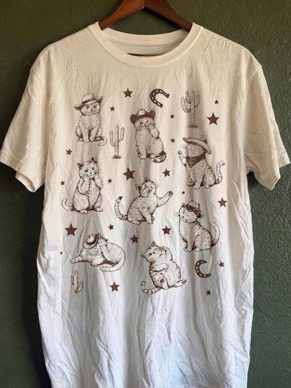 White Tee with Brown Cowboy Cat Graphic